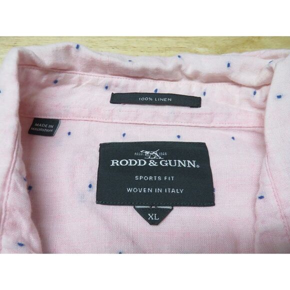 Mens Rodd & Gunn Shirt‎ Button Front Cotton Pink Blue Short Sleeve Size XL Linen - Picture 5 of 6
